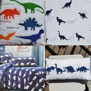 8 Piece Dinosaur Full Quilt ~ Sheets ~ Throw Pillow ~ Dinosaurs Blue White NEW